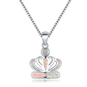 WHITE OPAL N SAPPHIRE ON SILVER CROWN NECKLACE